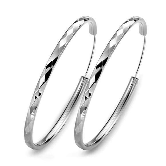 925 Sterling Silver Round Hoop Earrings - Picture 5 of 5